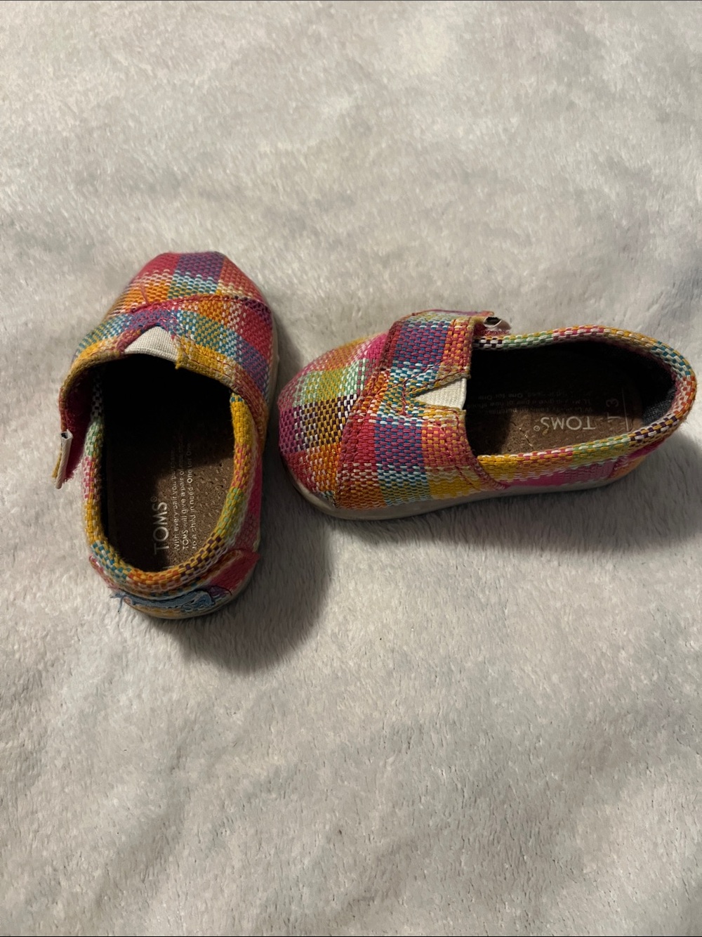 TOMS Kids Multicolor Plaid Slip-On Shoes - Pink, Yellow, Blue